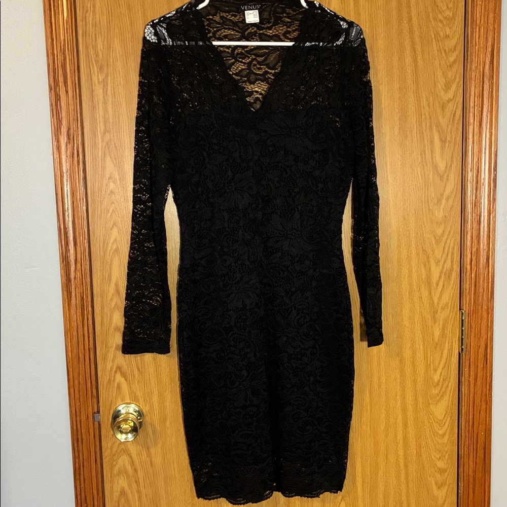 Venus Black Lace Long Sleeve Dress